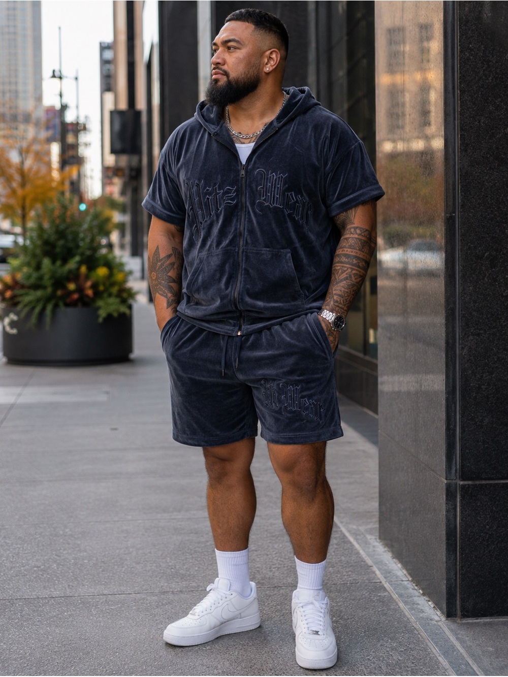 Pitz Wear Men’s XXL Navy Velour 2-Piece Hooded Set – Y2K Streetwear